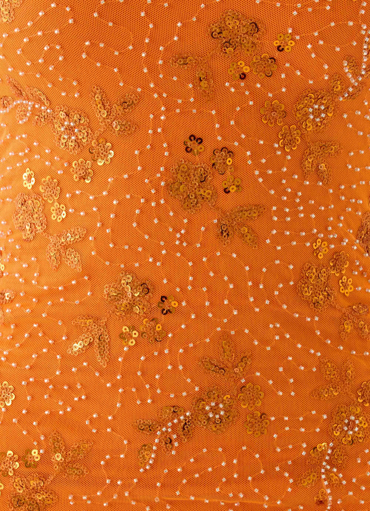 Push Back Beaded Sequin Mini Dress - Orange