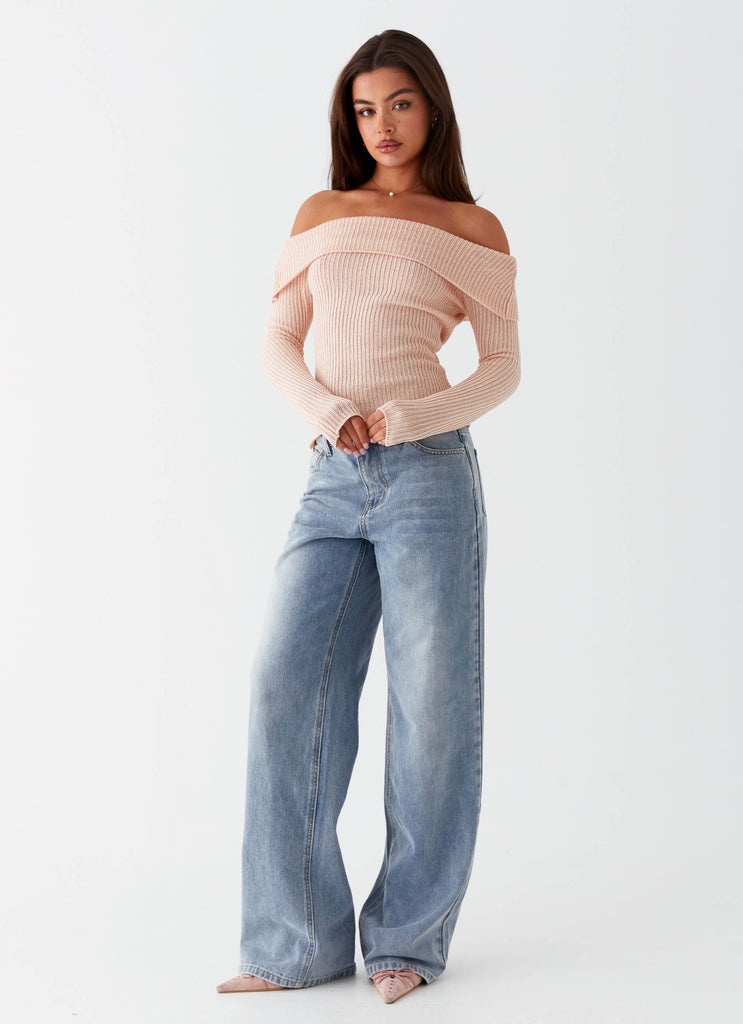 Womens Rina Long Sleeve Knit Top in the colour Blush in front of a light grey background