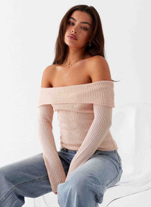 Womens Rina Long Sleeve Knit Top in the colour Blush in front of a light grey background