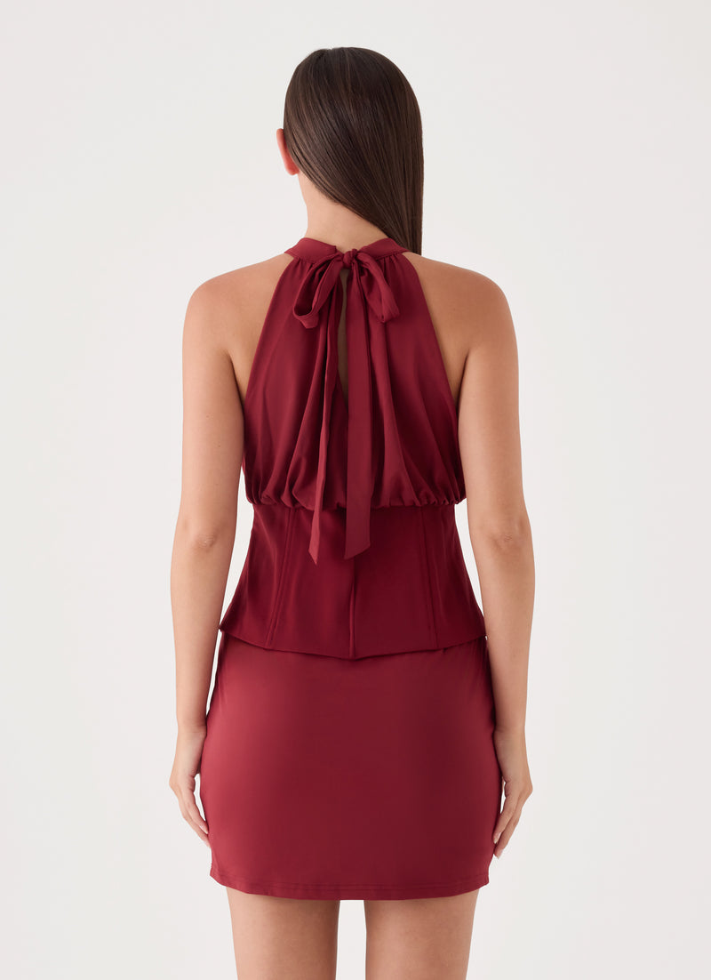 Rachelle Halter Mini Dress - Maroon