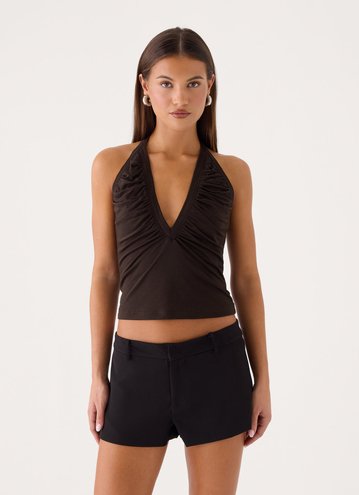 Raffita Ruched Halter Top - Chocolate