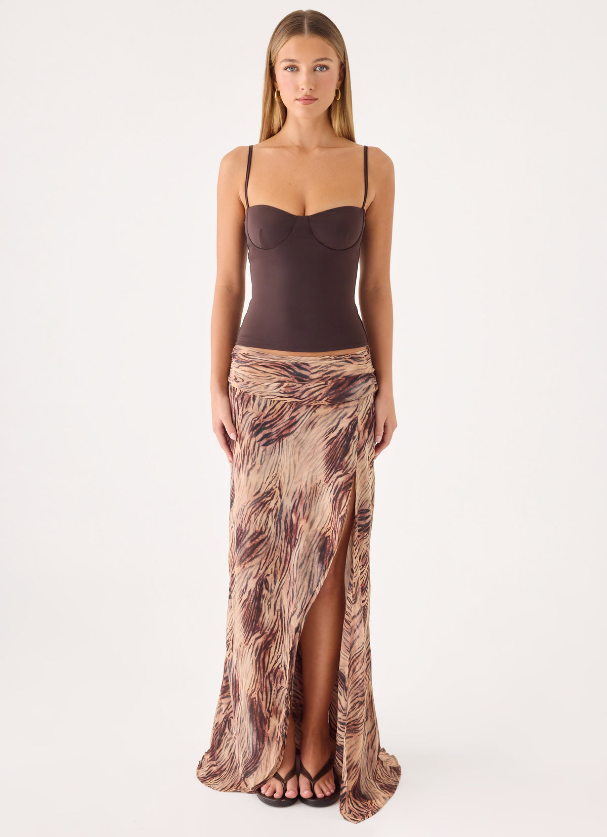 Renia Asymmetric Maxi Skirt - Golden Tiger