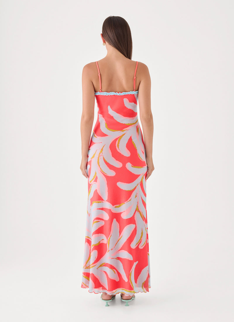 Riviera Muse Maxi Dress - Coral Palm Print