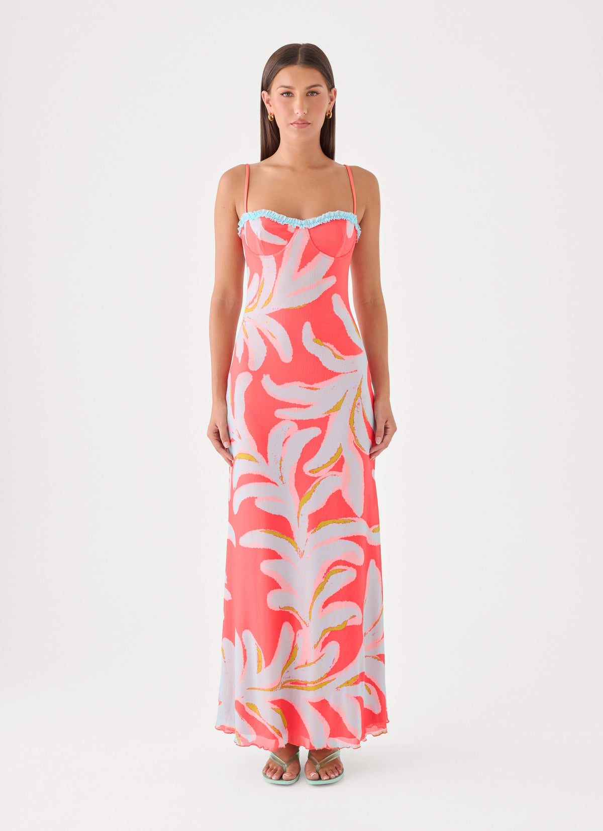 Riviera Muse Maxi Dress - Coral Palm Print