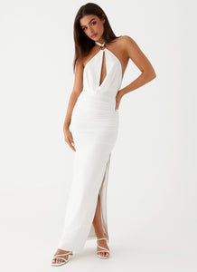 Womens Samara Halterneck Maxi Dress in the colour White in front of a light grey background