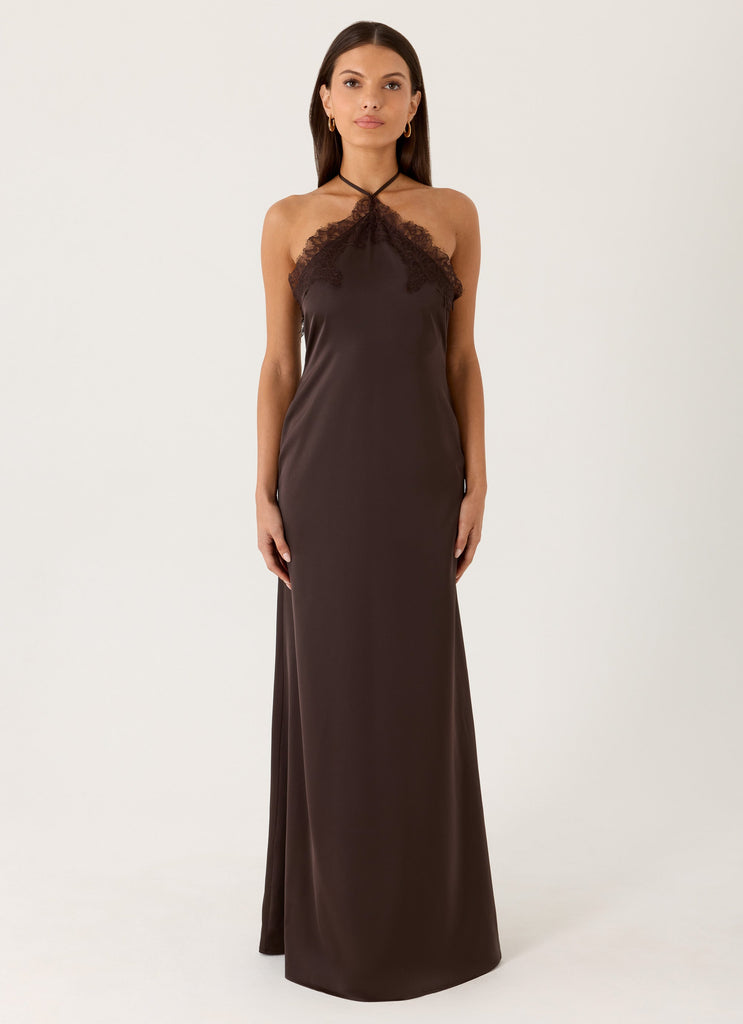 Samaria Halter Maxi Dress - Chocolate