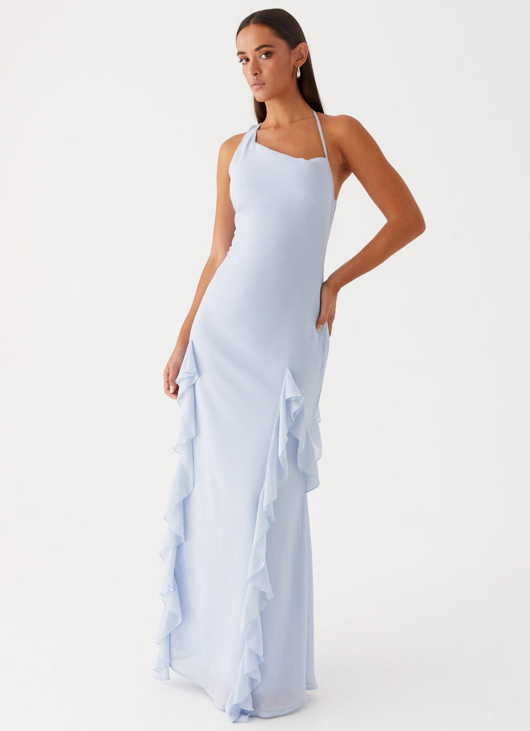 Womens Sammie Maxi Dress in the colour Blue in front of a light grey background