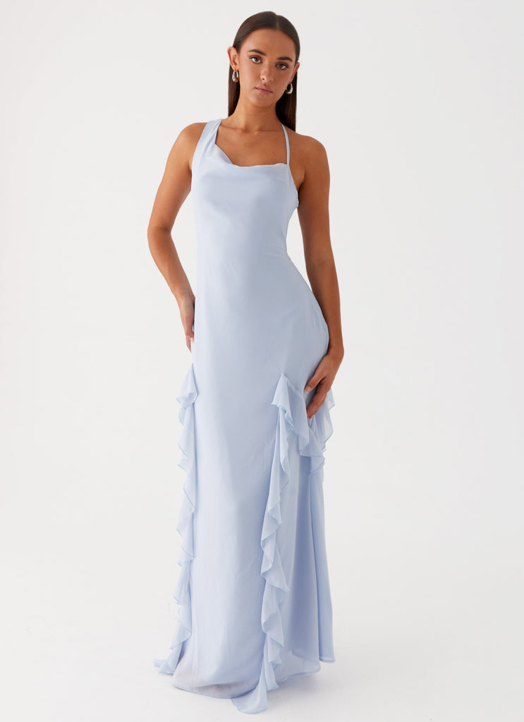 Womens Sammie Maxi Dress in the colour Blue in front of a light grey background