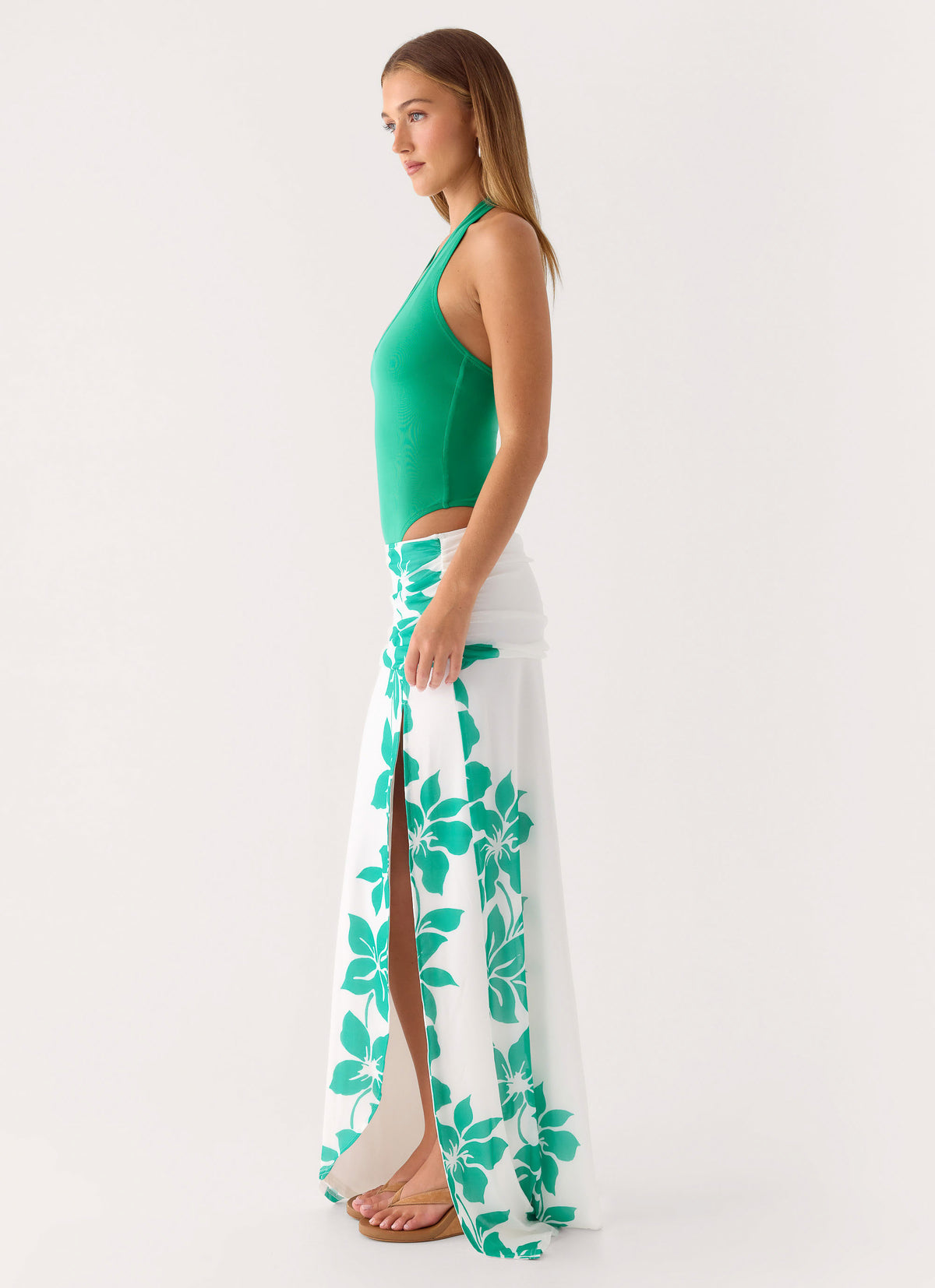 Sarinda Maxi Dress - Green White Tropic Floral Print