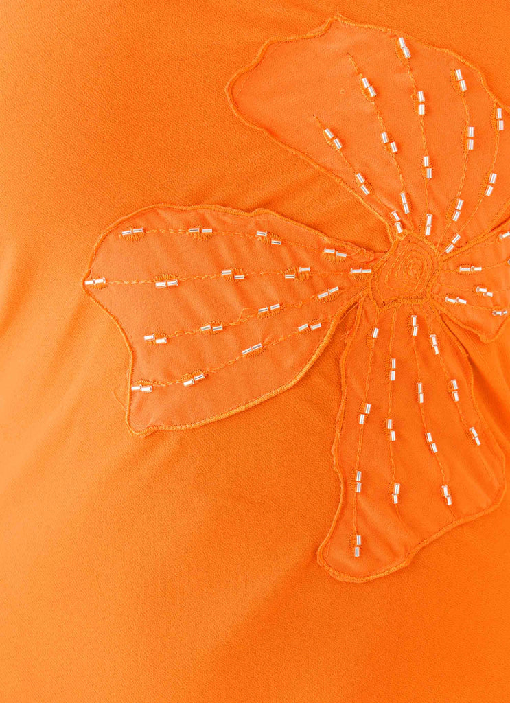 Sassafras Beaded Flower Strapless Maxi Dress - Orange