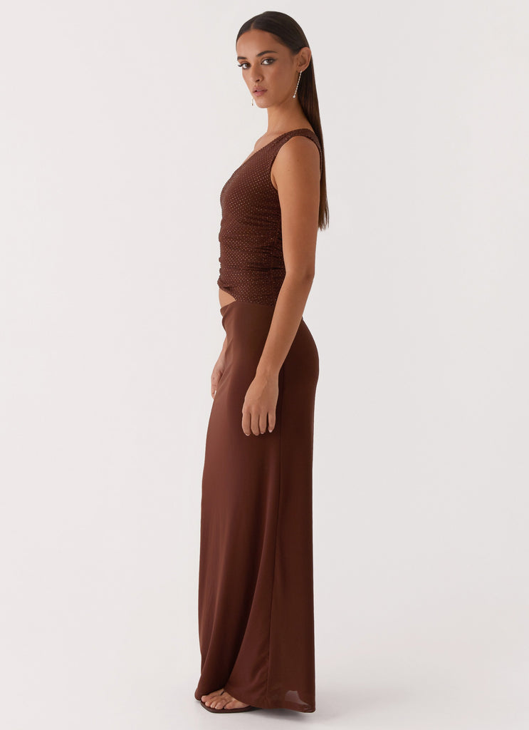 Seranella Sequin One Shoulder Maxi Dress - Chocolate