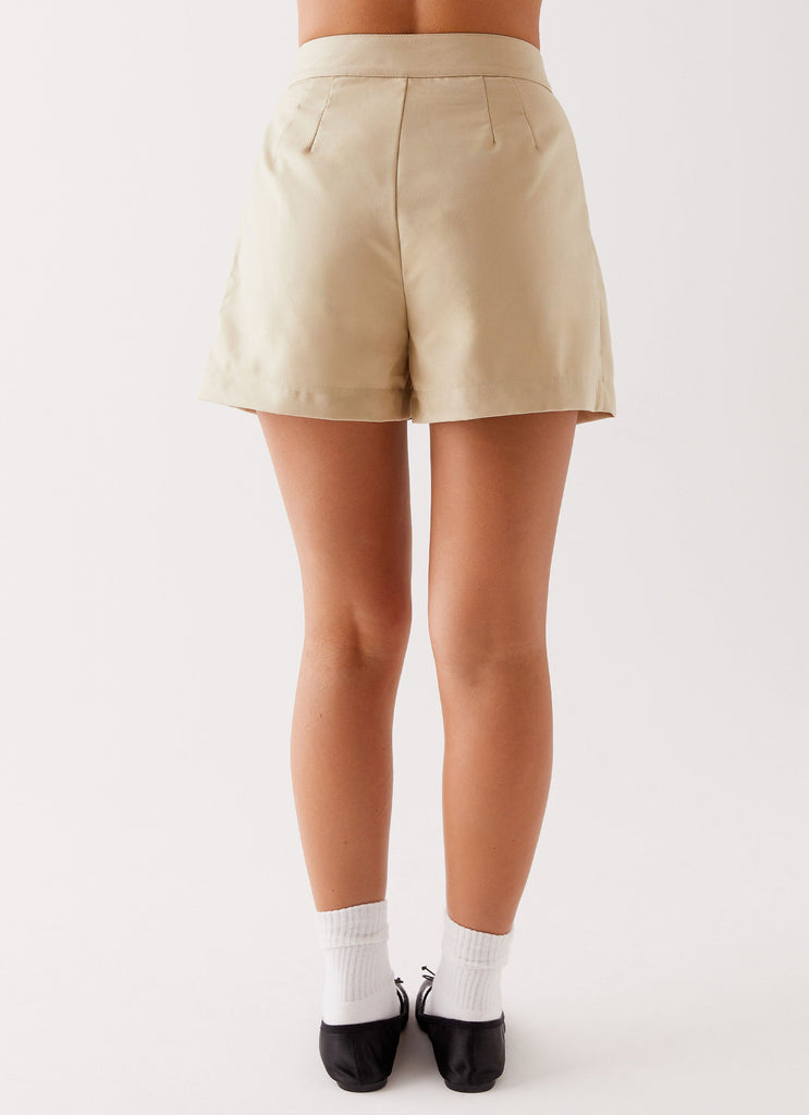 Womens Siena Style Tailored Shorts in the colour Beige in front of a light grey background