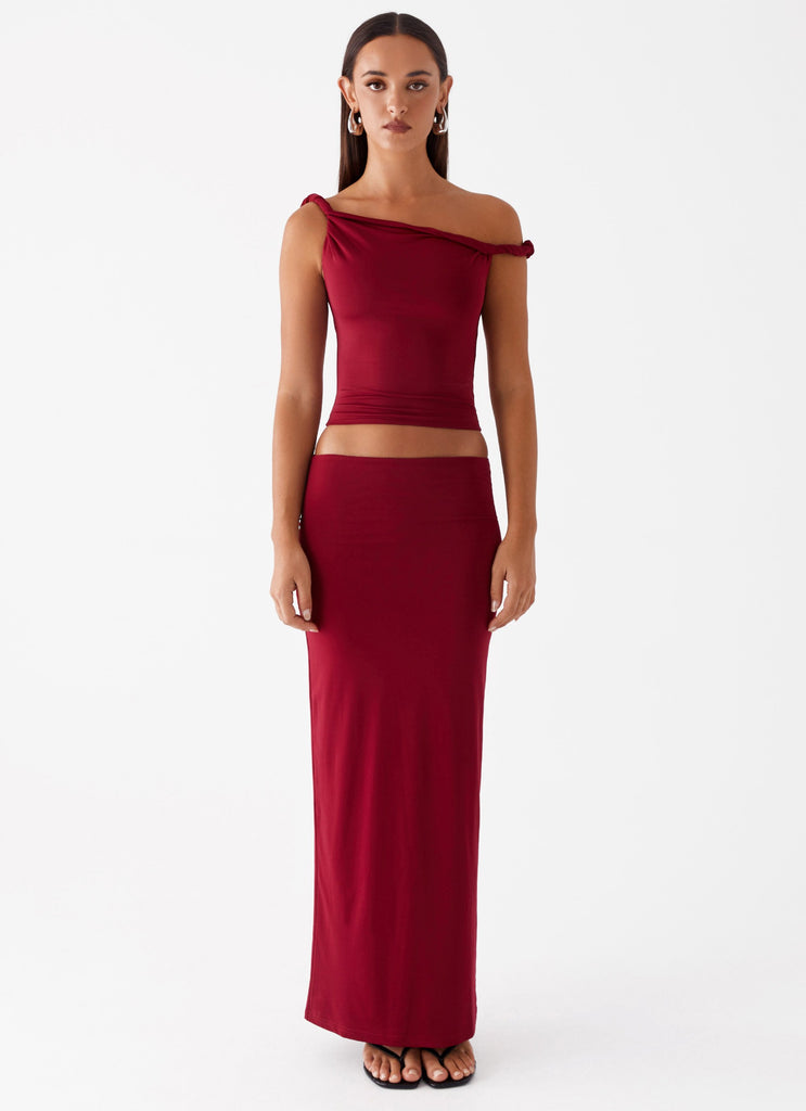 Solace Soul Twist Shoulder Top - Maroon