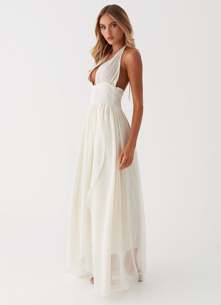 Womens Somewhere New Maxi Dress in the colour Ivory in front of a light grey background