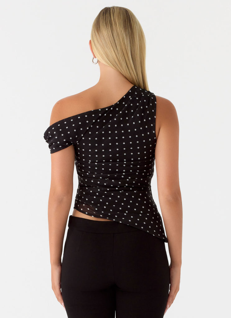 Stereotype One Shoulder Top - Black Polkadot