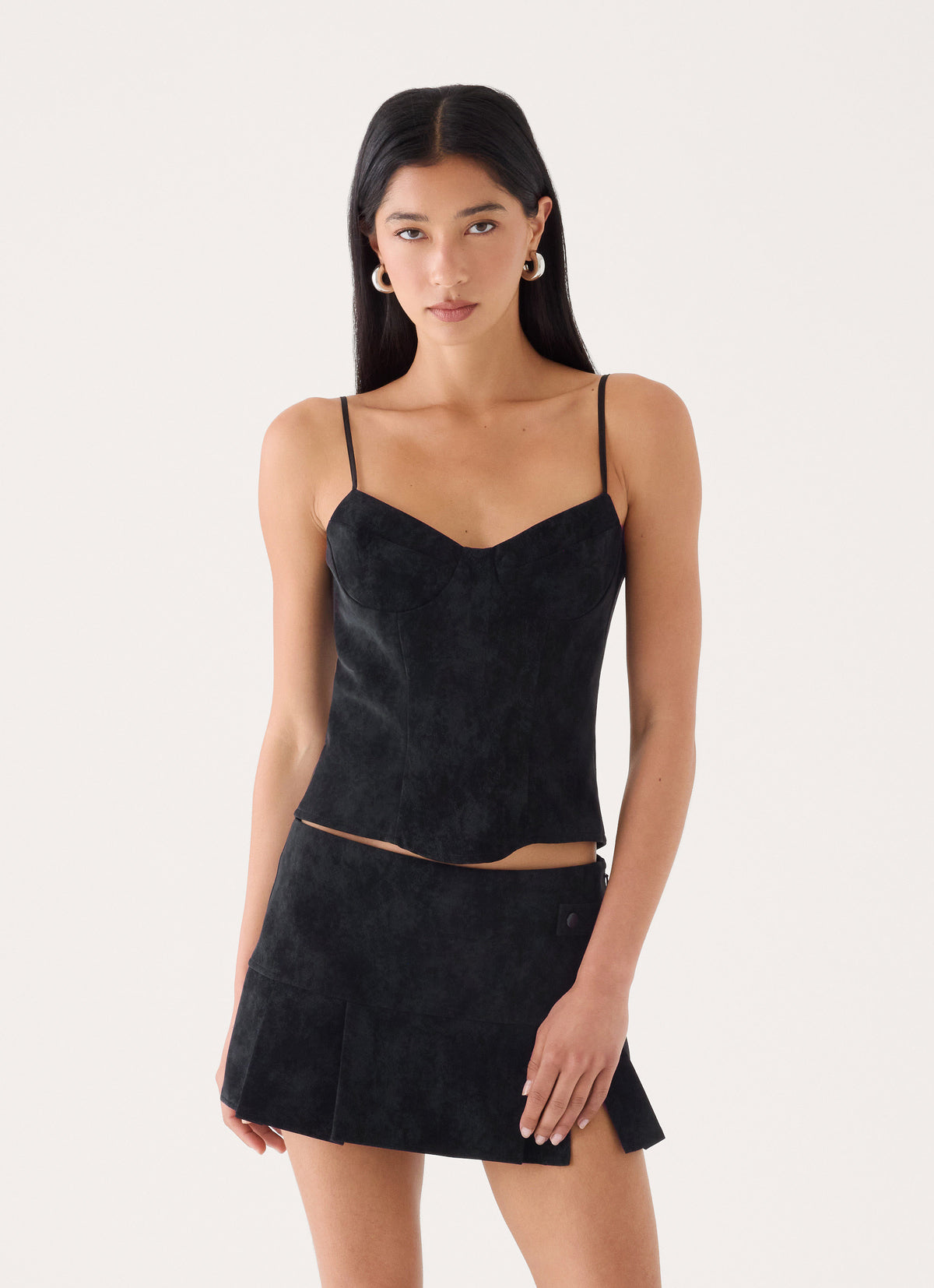 Sugar And Spice Faux Suede Corset Top - Black