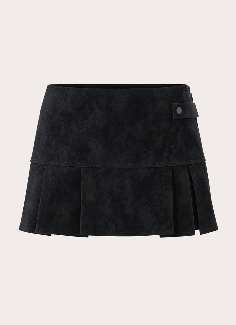 Sugar And Spice Faux Suede Pleat Mini Skirt - Black