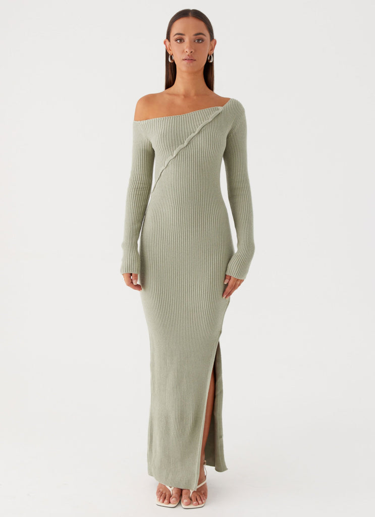 Womens Sukhi Maxi Dress in the colour Khaki in front of a light grey background