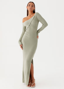 Womens Sukhi Maxi Dress in the colour Khaki in front of a light grey background