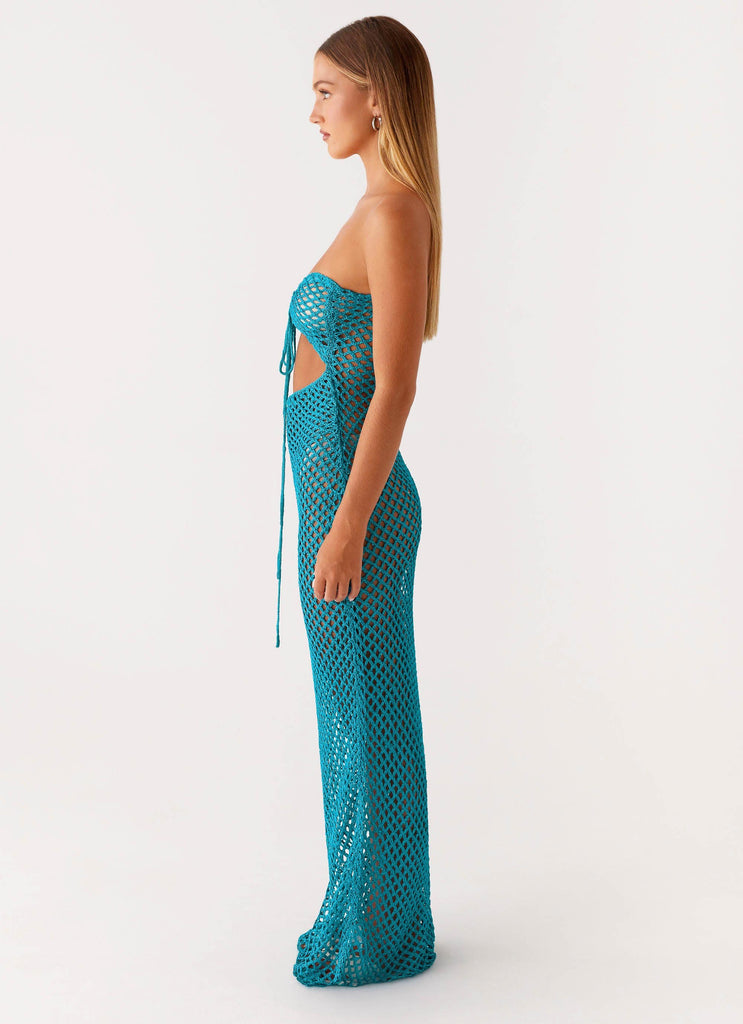 Sun Kissed Crochet Maxi Dress - Blue