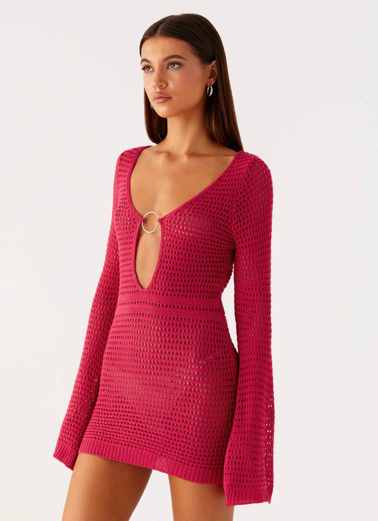 Sunriser Crochet Mini Dress - Pink