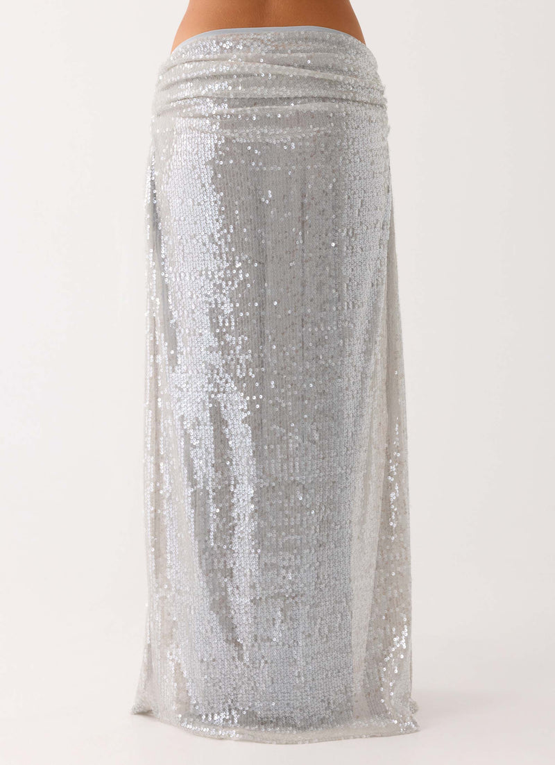 Susie Sequin Maxi Skirt - Silver