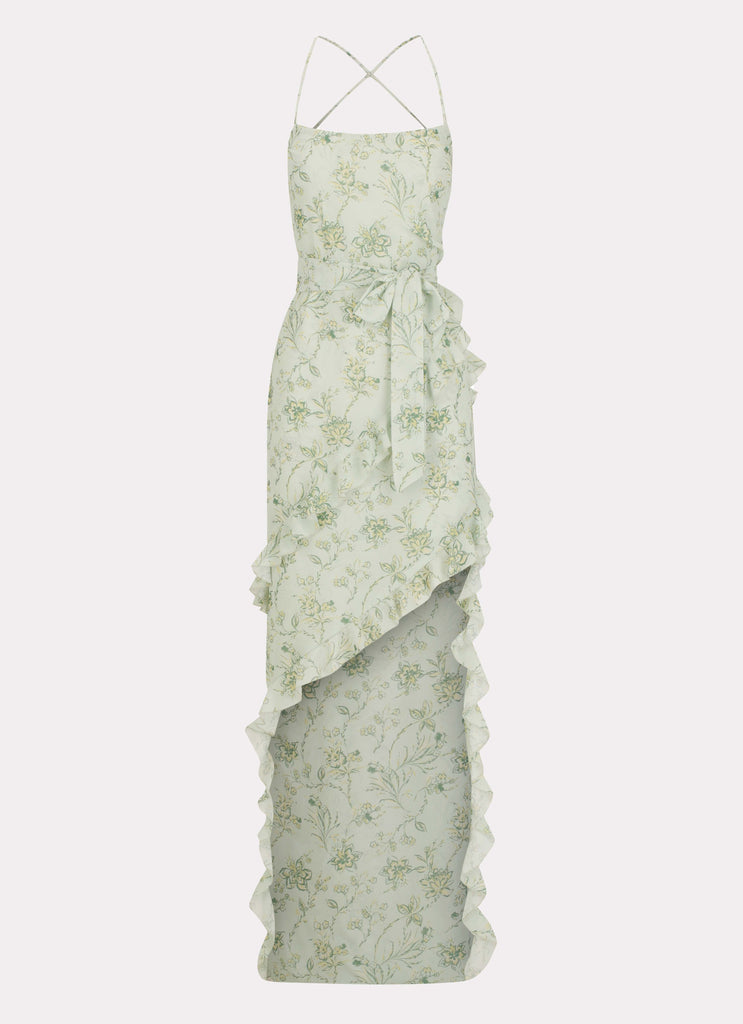 Womens Sweet Serenity Maxi Dress in the colour Sage Floral in front of a light grey background