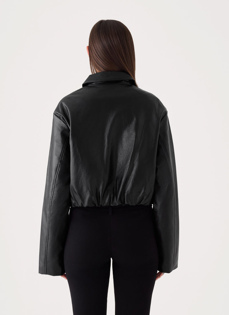 Sydney Faux Leather Bomber - Black