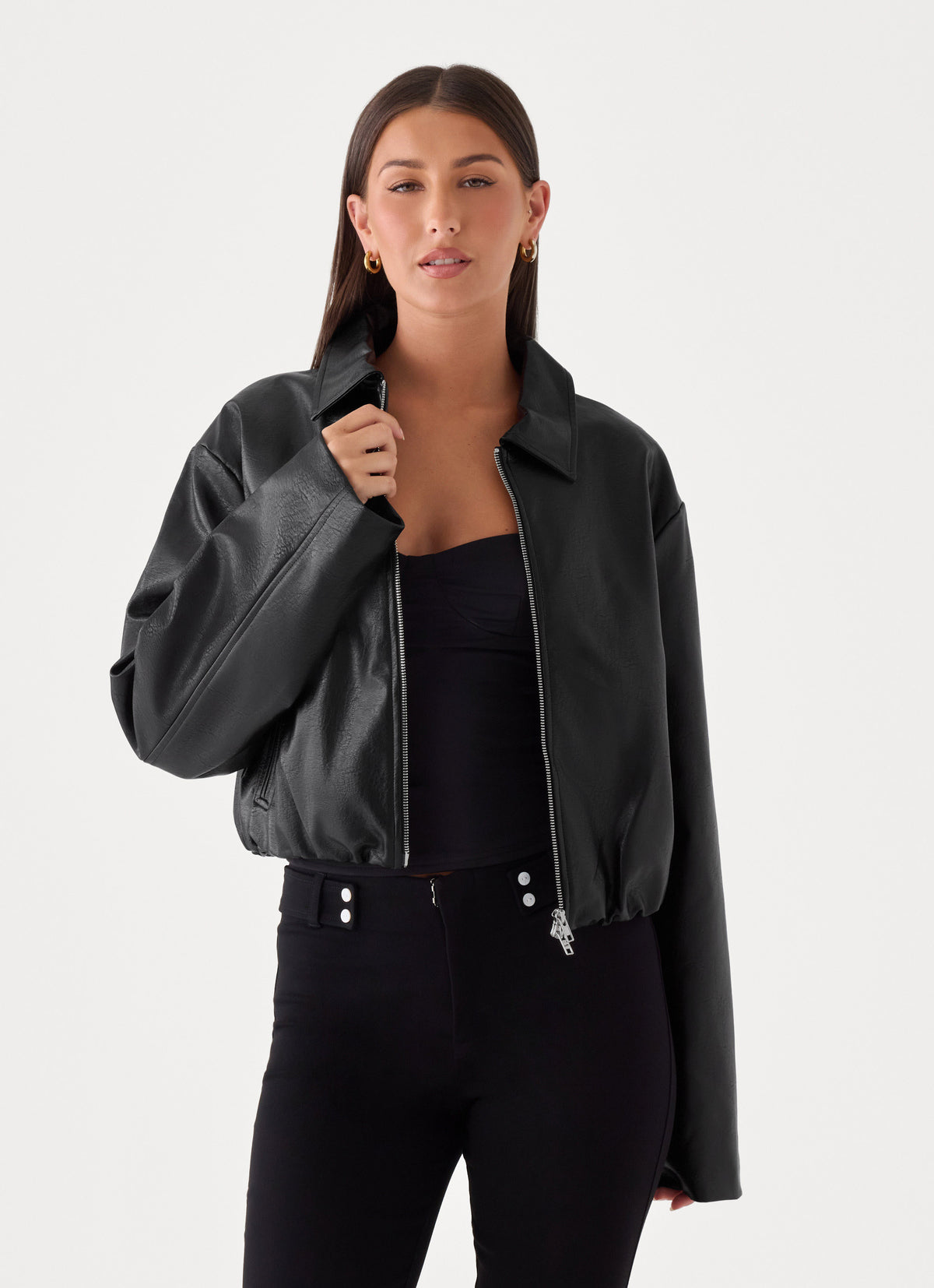 Sydney Faux Leather Bomber - Black