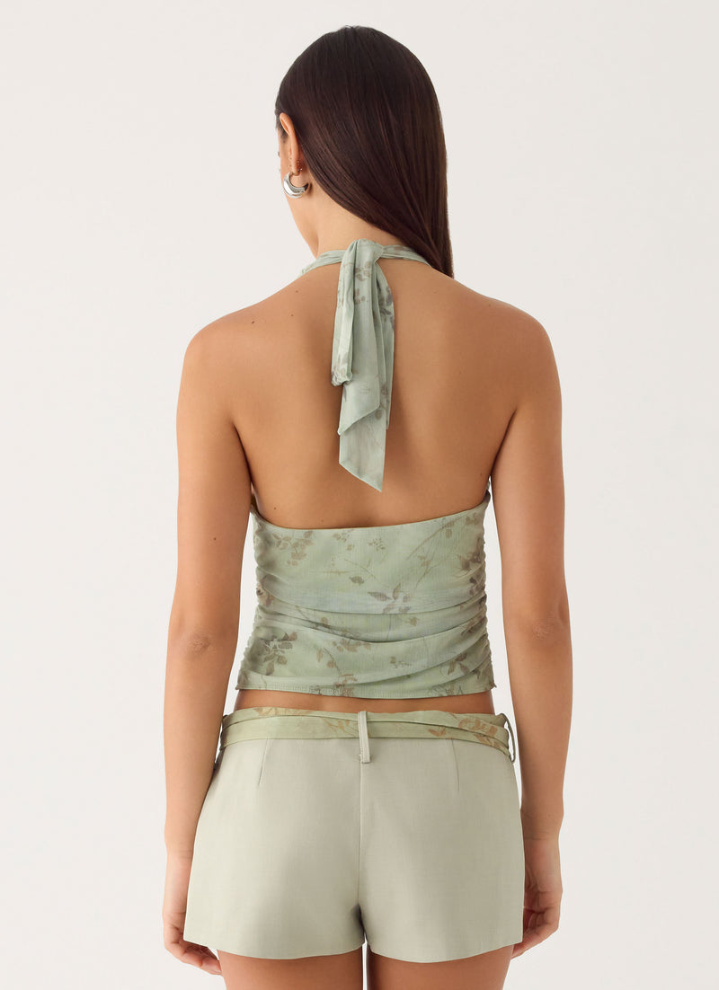 Talk Too Much Halter Top - Wispy Fern