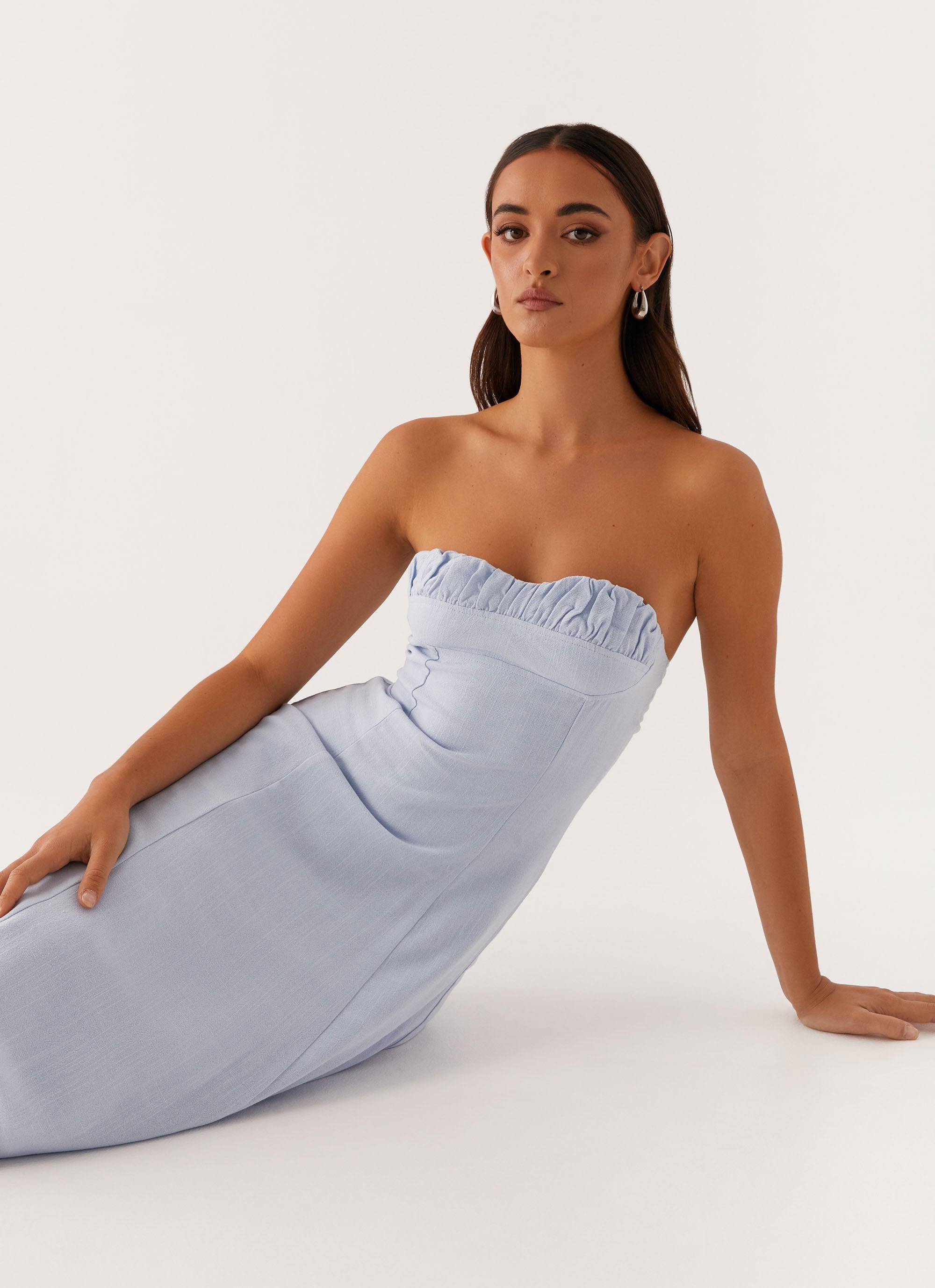 Tayla Linen Maxi Dress - Blue – Peppermayo