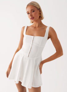 Womens The Isle Mini Dress in the colour White in front of a light grey background