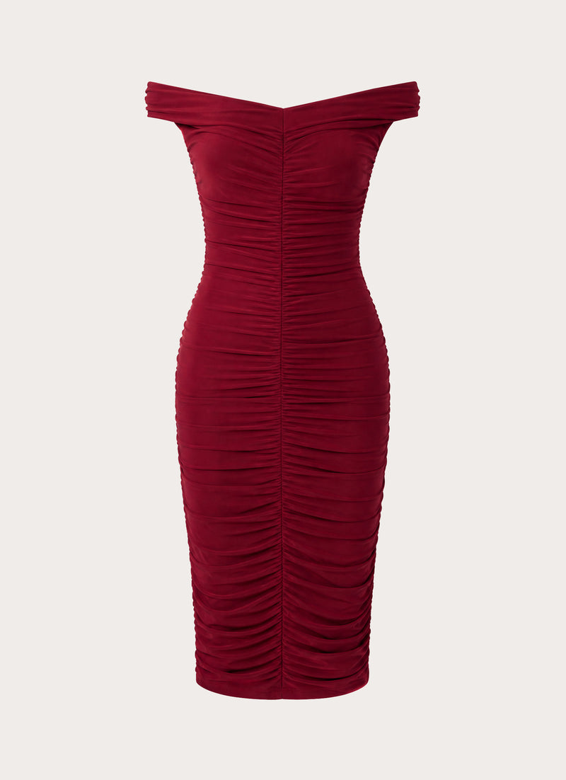 Valcera Ruched Midi Dress - Maroon