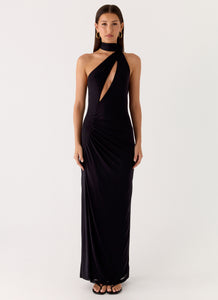 Velvet Vacation Scarf Maxi Dress - Black