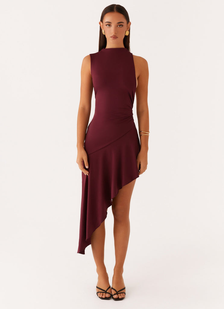 Venetia Asymmetric Maxi Dress - Deep Maroon