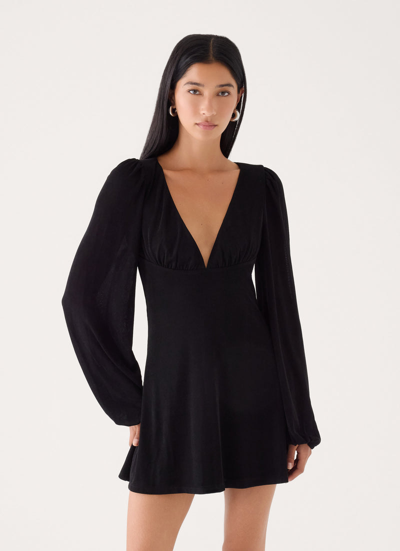 Venus Affair Long Sleeve Mini Dress - Black