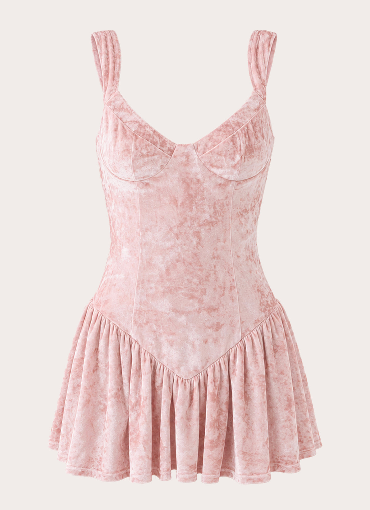 Venus In Crushed Velvet Mini Dress - Soft Pink