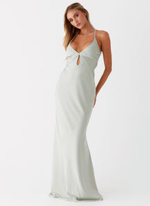 Womens Vesper Keyhole Maxi Dress in the colour Sage in front of a light grey background