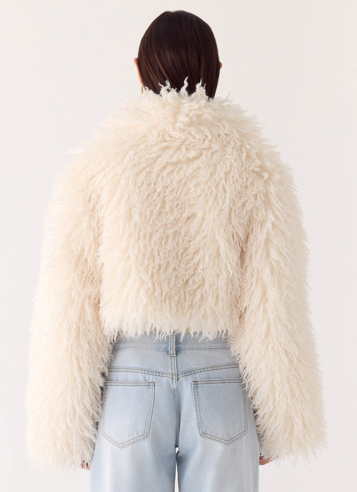 Virginia Cropped Faux Fur Jacket - Ivory