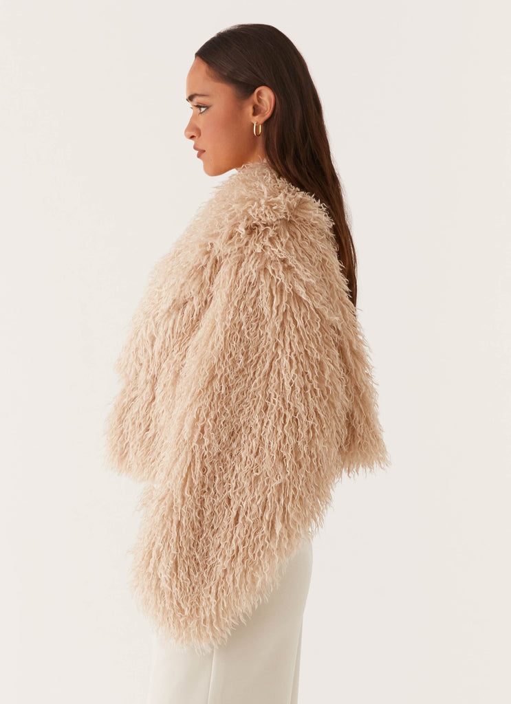 Virginia Cropped Fur Jacket - Taupe