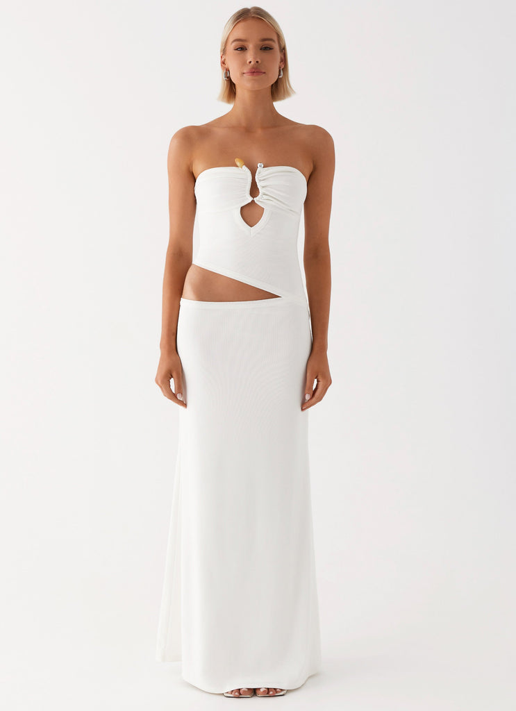 Womens Wild Roses Maxi Dress in the colour White in front of a light grey background