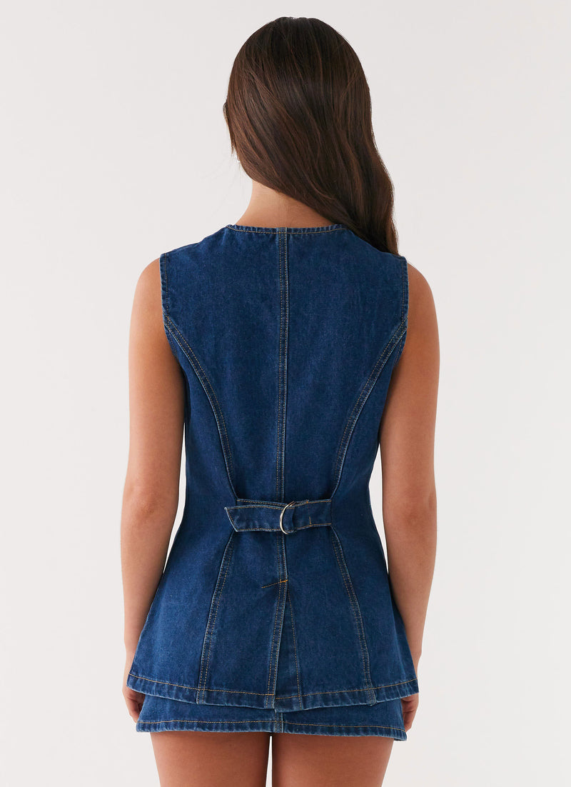 Wish You Luck Denim Top - Dark Blue