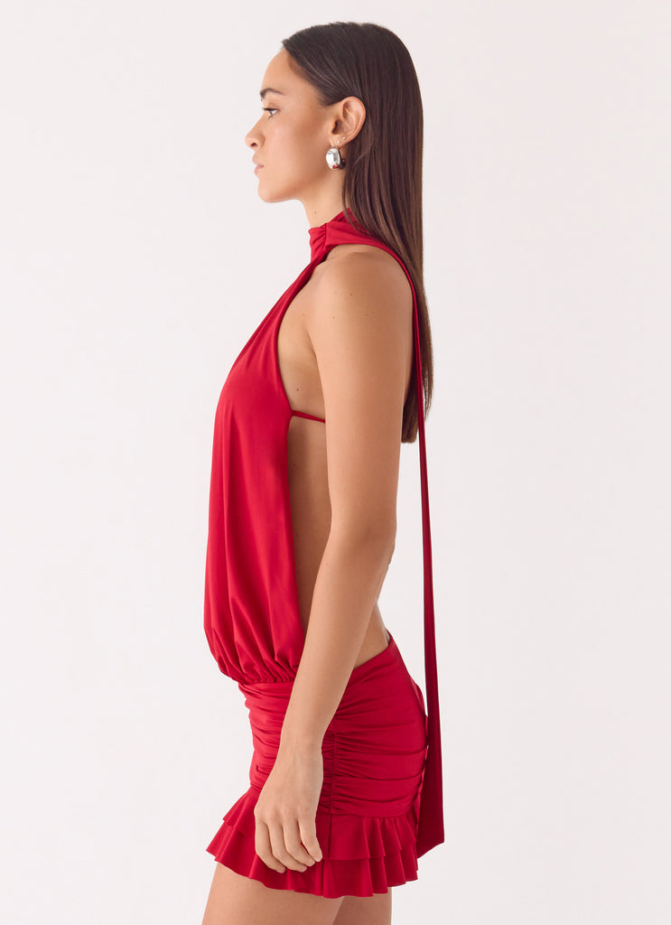 Yelena Backless Mini Dress - Deep Red