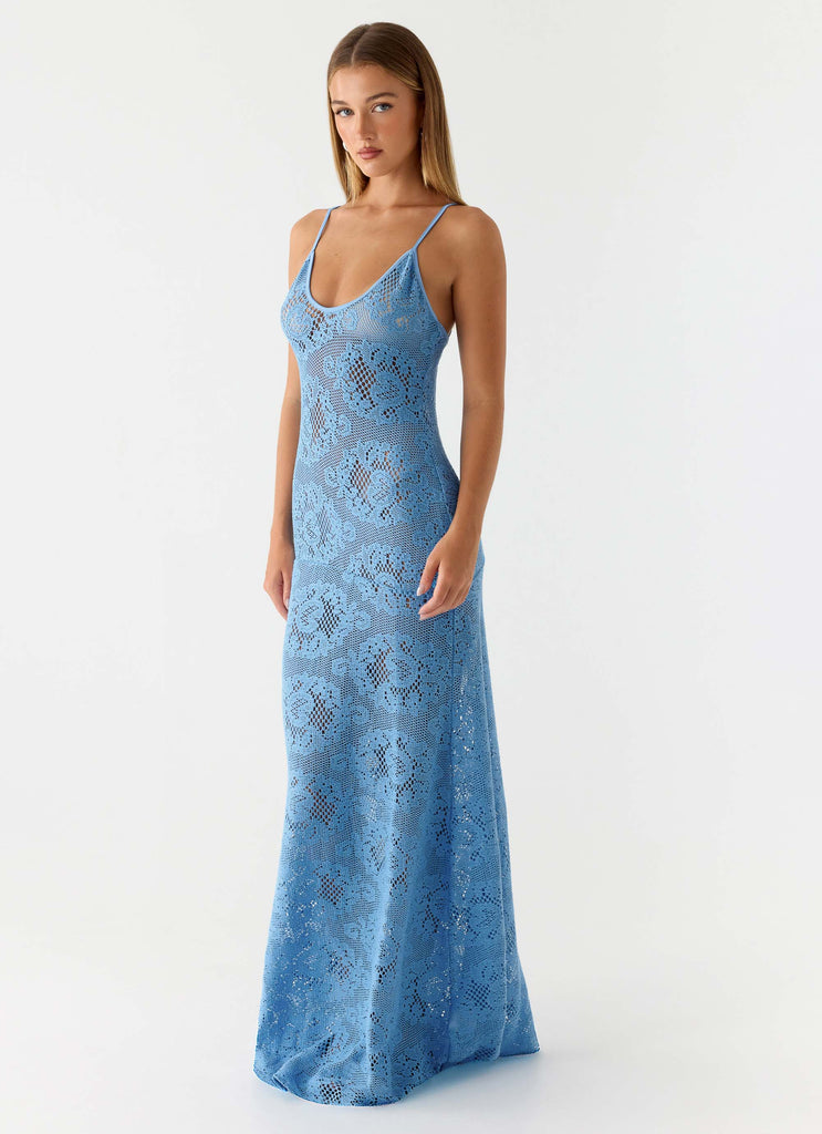 Zelella Crochet Maxi Dress - Bright Blue