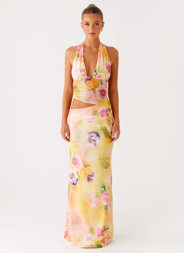 Main Act Halter Maxi Dress Sunburst Floral 1 Peppermayo