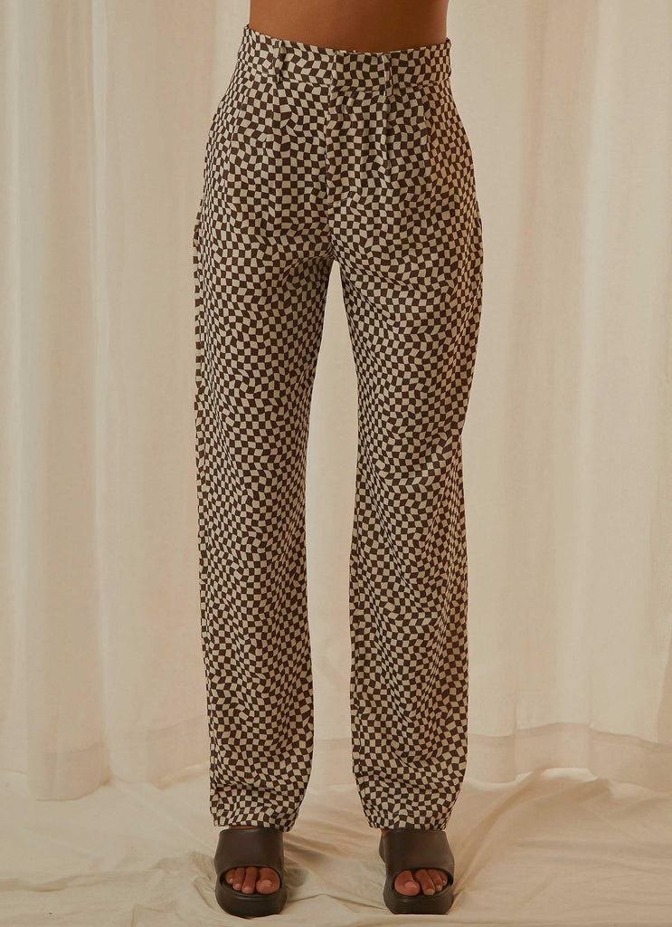Set the Tone Suit Pants - Choc Warped Check - Peppermayo