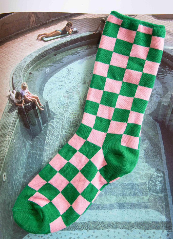 On Record Socks - Green Pink Print