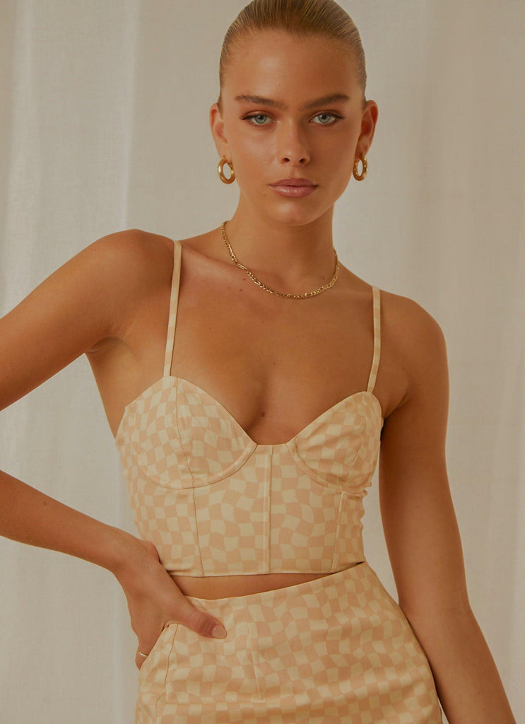 Sunday Girl Bustier Crop - Neutral Check - Peppermayo