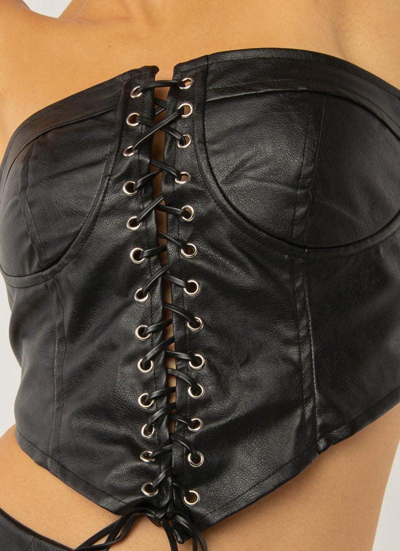 Night Turns Into Morning PU Bustier - Black PU - Peppermayo