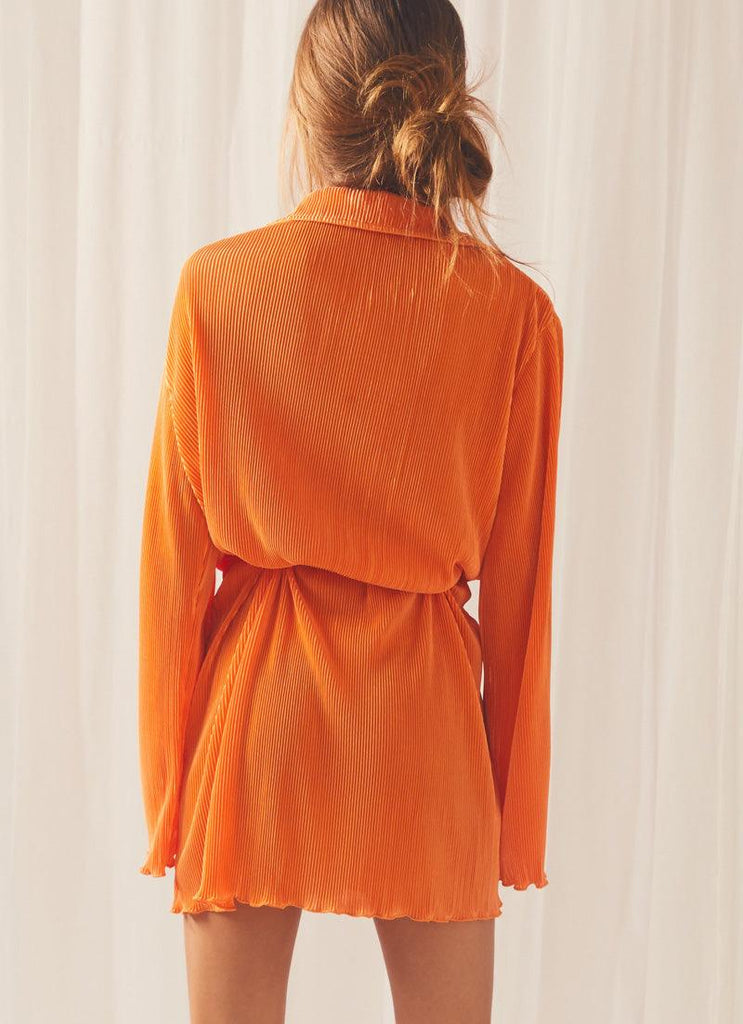 Soho Chic Shirt Plisse Dress - Tangerine - Peppermayo